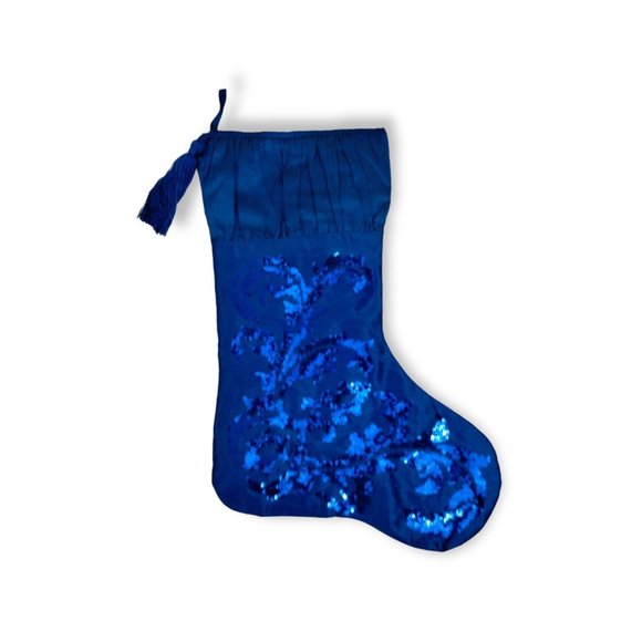 Blue Sequined 17 inch Christmas Stocking with Tassel 2 - Picture 3 of 3